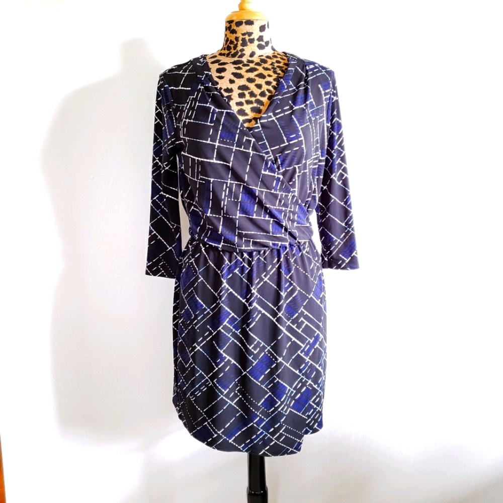 WHBM Geometric Print Faux Wrap Dress